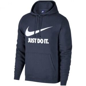 Vtg NIKE Hoodie Big Center Swoosh & JUST DO IT Size M - Navy Blue